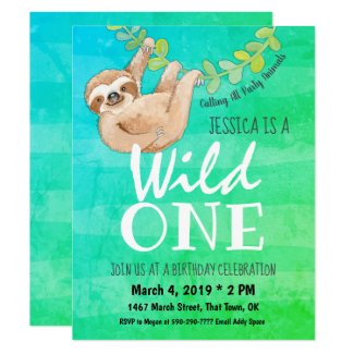 First Birthday Wild One Jungle Sloth Party Invitation