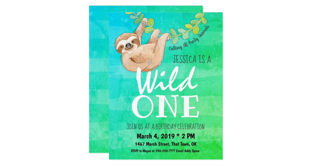 First Birthday Wild One Jungle Sloth Party Invitation Zazzle Com
