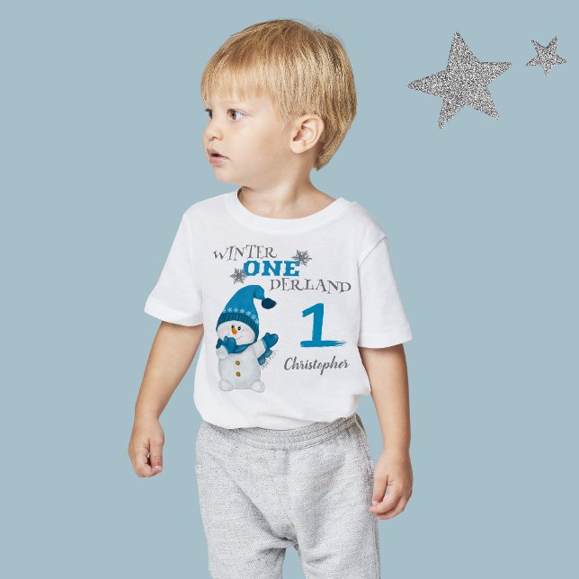 First Birthday Winter Onderland Snowman Boy  Baby T-Shirt (Creator Uploaded)