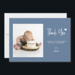 First Birthday with Custom Photo Modern blue Thank You Card<br><div class="desc">Share heartfelt appreciation with this Modern Blue First Birthday Thank You Card, featuring your child’s adorable photo paired with clean typography and a calming blue color palette. Designed to feel sweet, timeless, and modern, this card is perfect for thanking friends and family after a first birthday celebration. The minimalist layout...</div>