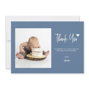 First Birthday with Custom Photo Modern blue Thank You Card