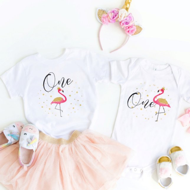  First Birthday with Flamingo Baby Girl Bodysuit (Creator Uploaded)
