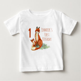 First Birthday with Foxes Watercolor Drawing Baby T-Shirt