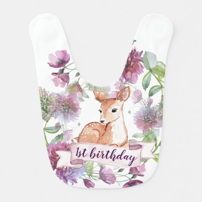first birthday woodland deer baby bib (Front)