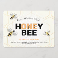 First Birthday Yellow Black Orange Bee Cartoon Invitation