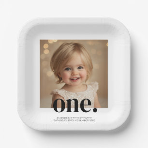 First Bithday Photo Acrylic Sign in Black & White Paper Plates