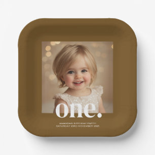 First Bithday Photo Acrylic Sign in Brown Paper Plates