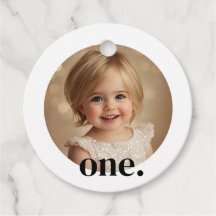 First Bithday Photo Favor Tag in Black & White