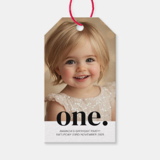 First Bithday Photo Gift Tag in Black & White