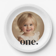 First Bithday Photo Paper Plate in Black & White