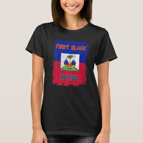 First Black Nation Haiti Flag Crest Coat Of Arm In T_Shirt