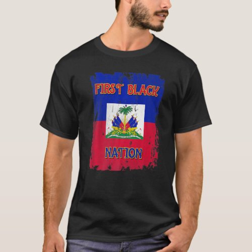 First Black Nation Haiti Flag Crest Coat Of Arm In T_Shirt