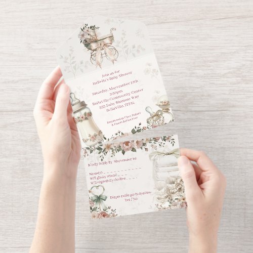First Bloom All-in-One Baby Shower Invitation with