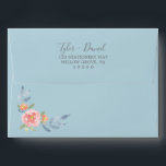 First Bloom Floral Baby Shower Invitation Envelope<br><div class="desc">This first bloom floral baby shower invitation envelope is perfect for a spring baby shower. The modern design features pink and orange watercolor flowers on a light blue background. Personalize the envelope flap with your return address. These envelopes can also be used for a bridal shower, baby shower, or any...</div>