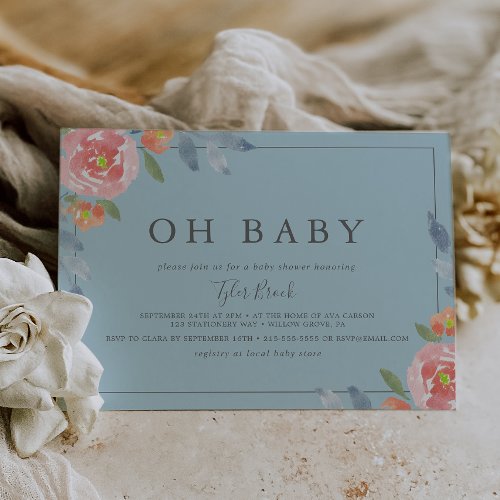First Bloom Floral Horizontal Oh Baby Baby Shower  Invitation