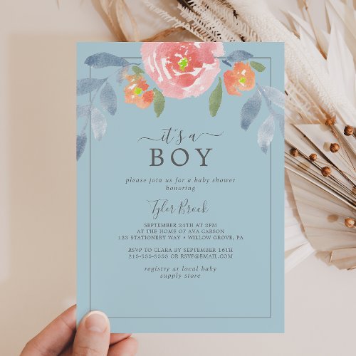 First Bloom Floral Its A Boy Baby Shower Invitati Invitation