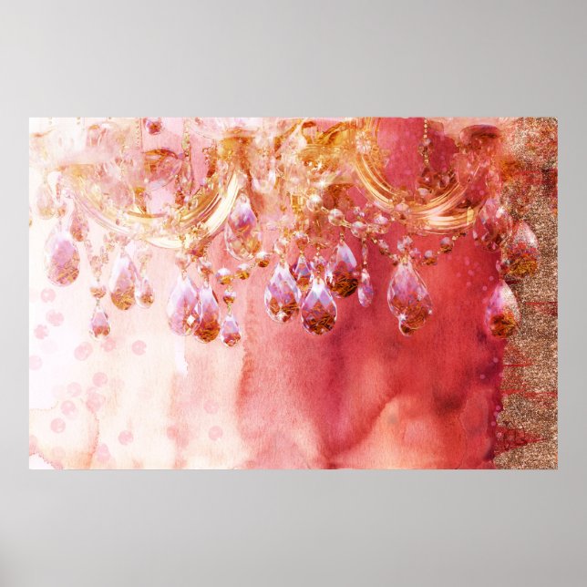First Blush pretty golden pink chandelier print (Front)