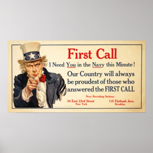First Call You in the Navy this Minute US War Poster