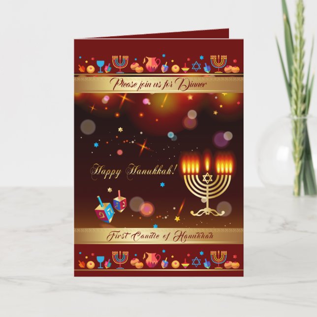 First Candle of Hanukkah Festival of lights Party Invitation (Front)