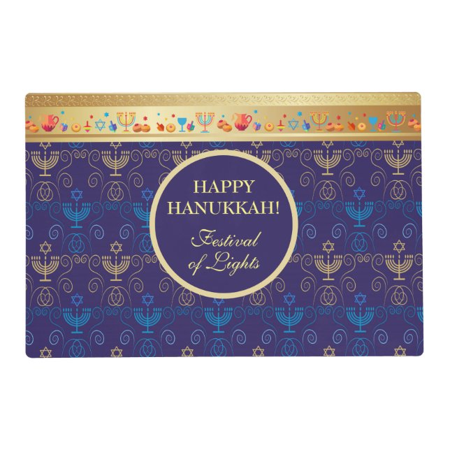 First Candle of Hanukkah Festival of Lights Party Placemat (Front)