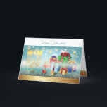 First Candle of Hanukkah Festival of lights party Thank You Card<br><div class="desc">First Candle of Hanukkah. Happy Hanukkah Festival of lights party invitation beauty Jewish holiday card. Beautiful Jewish Holiday Chanukkah background with traditional Chanuka decorative symbols - wooden dreidels (spinning top), donuts, hanukkiah menorah, candles, star of David and glowing lights wallpaper gold pattern. Hanukkah festival of lights event decoration. Jerusalem, Israel....</div>