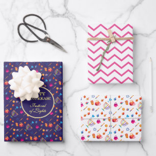 First Candle of Hanukkah Festival of Lights Party Wrapping Paper Sheets