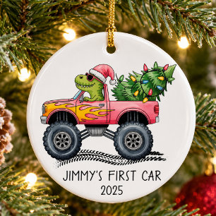 First Car Personalized Dinosaur Monster Truck Ceramic Ornament