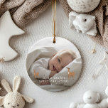 First Christmas 1 photo baby details deer Ceramic  Ceramic Ornament<br><div class="desc">First Christmas 1 photo baby details deer elegant modern design. Part of a stunning collection. With space for the name,  year of birth,  date of birth,  weight in lb and oz and length in inches. Beautiful delicate hand drawn deer design.</div>