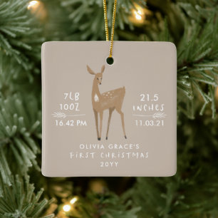 First Christmas 1 photo baby details deer Ceramic  Ornament