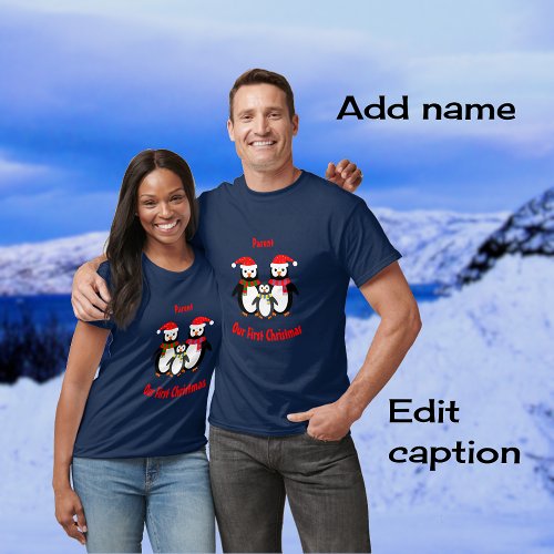 First Christmas add name penguins T_Shirt