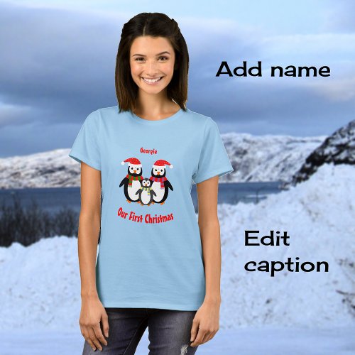 First Christmas add name penguins T_Shirt