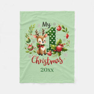 First Christmas add year baby Fleece Blanket