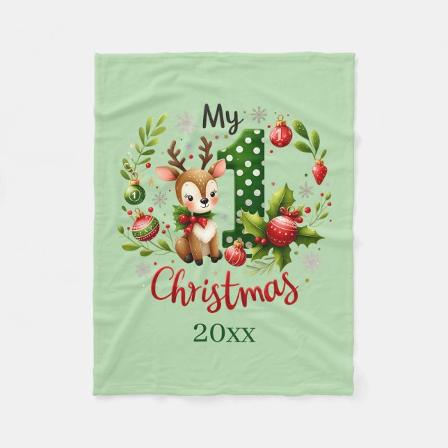 First Christmas add year baby Fleece Blanket (Front)