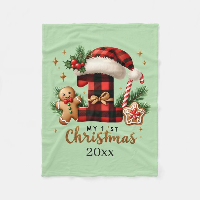 First Christmas add year baby Fleece Blanket (Front)