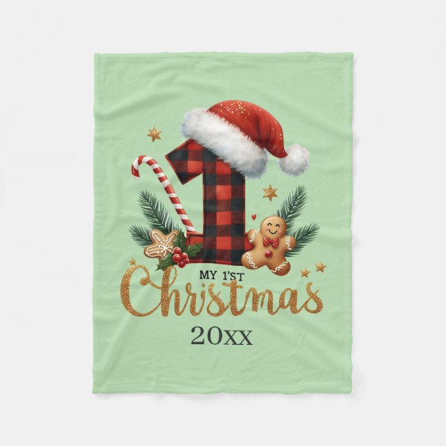 First Christmas add year baby  Fleece Blanket (Front)