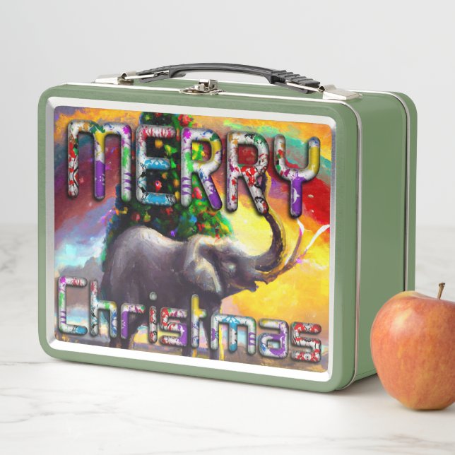 First Christmas African Elephant Decorated Tree  Metal Lunch Box (In Situ)