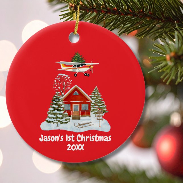 First Christmas Airplane Tree Pilot Boy Ceramic Ornament (Creator Uploaded)
