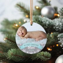 First Christmas Aqua Blue Baby Boy Photo