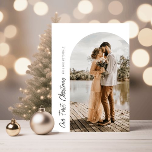 first christmas arch holiday wedding announcement