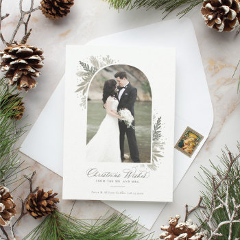 First Christmas Arch Photo Newlywed Holiday Card by BanterandCharm at Zazzle