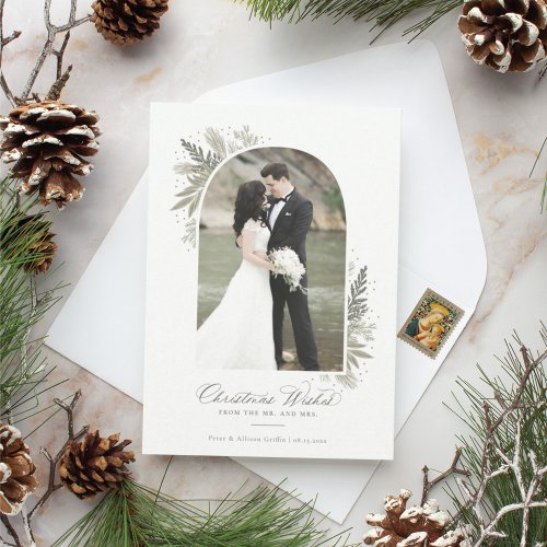 First Christmas Arch Photo Newlywed Holiday Card