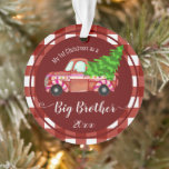 First Christmas as a Big Brother Red Truck Photo Ornament<br><div class="desc">Fun retro red truck with Christmas tree. Candy themed truck. First Christmas as a big brother with date. Photo upload template ornament add babies photo.</div>
