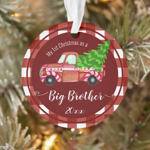 First Christmas as a Big Brother Red Truck Photo Ornament