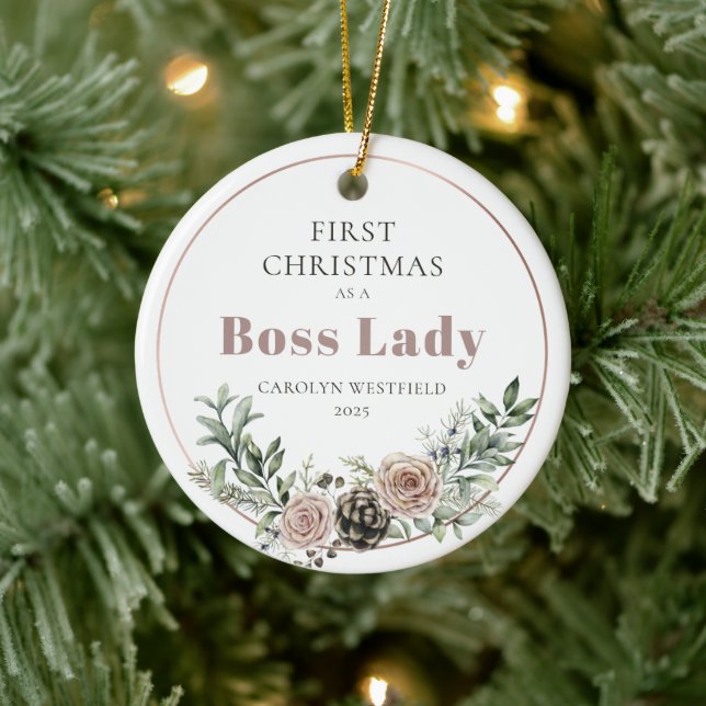 First Christmas as a Boss Lady Name Year Ceramic Ornament (Tree)