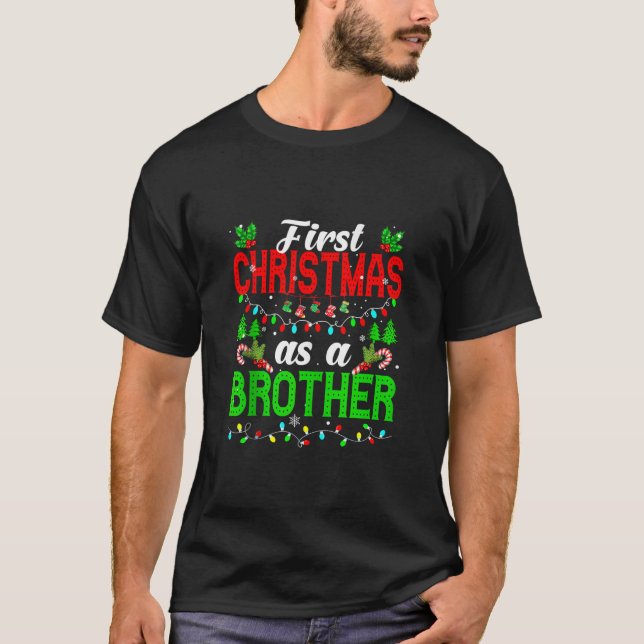 First Christmas As A Brother Family Xmas Lights Pa T-Shirt (Front)