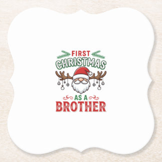 First Christmas As a Brother Santa Gnome Paper Coaster