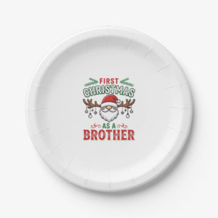 First Christmas As a Brother Santa Gnome Paper Plates