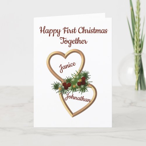 First Christmas as a Couple Evergreens Hearts Holiday Card