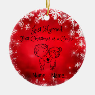 First Christmas As A Couple - Just Married Ceramic Ornament