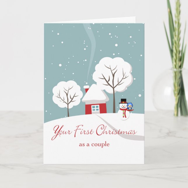 First Christmas as a Couple with Snowman and Bird Holiday Card (Front)
